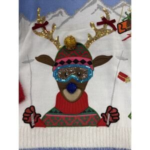 Womens Celebrate Together Skiing Reindeer Size XL Holiday Sweater~Preloved